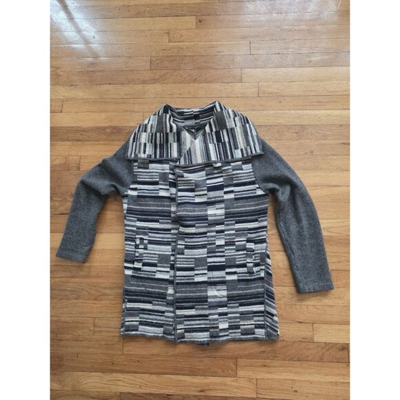 Peruvian Connection Open Face Alpaca Sweater Gray Tan Asymmetrical XL A001072 - Picture 3 of 11